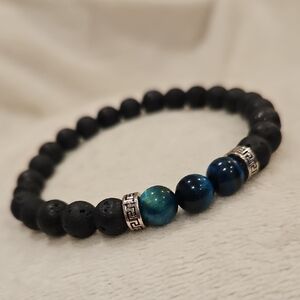 Elegant Black and Blue Beaded Bracelet with Silver Accents